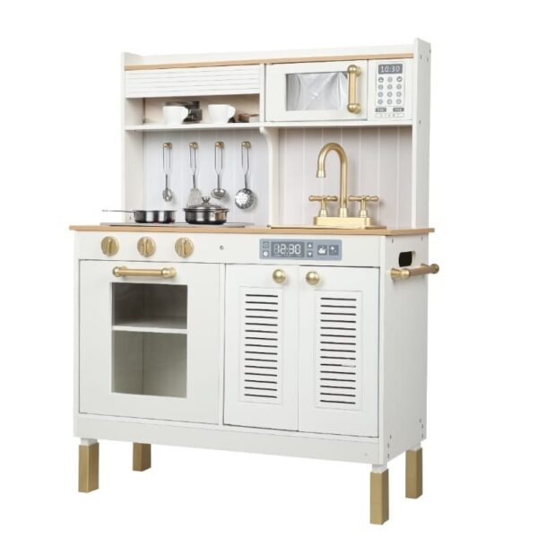 مطبخ إلكتروني "موناكو" خشبي للأطفال – أبيض مع أصوات